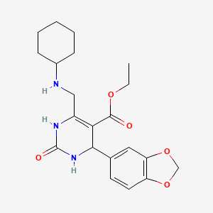 molecular formula C21H27N3O5 B4307240 ethyl 4-(1,3-benzodioxol-5-yl)-6-[(cyclohexylamino)methyl]-2-oxo-1,2,3,4-tetrahydropyrimidine-5-carboxylate 