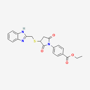 molecular formula C21H19N3O4S B4307303 ethyl 4-{3-[(1H-benzimidazol-2-ylmethyl)thio]-2,5-dioxopyrrolidin-1-yl}benzoate 