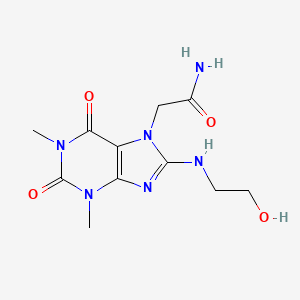 molecular formula C11H16N6O4 B4307325 2-{8-[(2-羟乙基)氨基]-1,3-二甲基-2,6-二氧代-1,2,3,6-四氢-7H-嘌呤-7-基}乙酰胺 