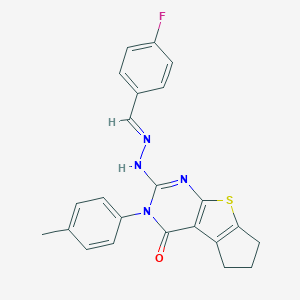 molecular formula C23H19FN4OS B430750 4-fluorobenzaldehyde [3-(4-methylphenyl)-4-oxo-3,5,6,7-tetrahydro-4H-cyclopenta[4,5]thieno[2,3-d]pyrimidin-2-yl]hydrazone CAS No. 351160-10-6