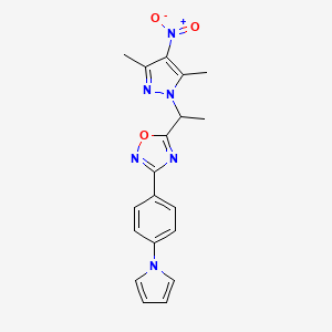 molecular formula C19H18N6O3 B4307546 5-[1-(3,5-dimethyl-4-nitro-1H-pyrazol-1-yl)ethyl]-3-[4-(1H-pyrrol-1-yl)phenyl]-1,2,4-oxadiazole 