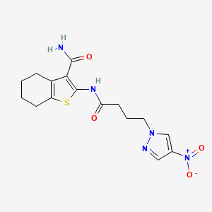 molecular formula C16H19N5O4S B4307561 2-{[4-(4-nitro-1H-pyrazol-1-yl)butanoyl]amino}-4,5,6,7-tetrahydro-1-benzothiophene-3-carboxamide 