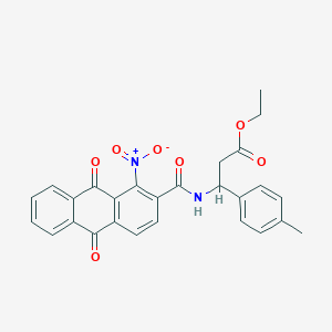 molecular formula C27H22N2O7 B4307565 ethyl 3-(4-methylphenyl)-3-{[(1-nitro-9,10-dioxo-9,10-dihydroanthracen-2-yl)carbonyl]amino}propanoate 