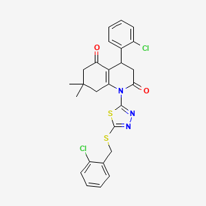 molecular formula C26H23Cl2N3O2S2 B4307580 1-{5-[(2-CHLOROBENZYL)SULFANYL]-1,3,4-THIADIAZOL-2-YL}-4-(2-CHLOROPHENYL)-7,7-DIMETHYL-4,6,7,8-TETRAHYDRO-2,5(1H,3H)-QUINOLINEDIONE 