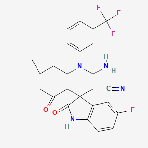 molecular formula C26H20F4N4O2 B4307581 2'-amino-5-fluoro-7',7'-dimethyl-2,5'-dioxo-1'-[3-(trifluoromethyl)phenyl]-1,2,5',6',7',8'-hexahydro-1'H-spiro[indole-3,4'-quinoline]-3'-carbonitrile 