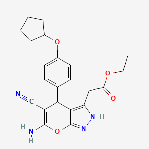 ethyl {6-amino-5-cyano-4-[4-(cyclopentyloxy)phenyl]-2,4-dihydropyrano[2,3-c]pyrazol-3-yl}acetate