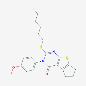 molecular formula C22H26N2O2S2 B430765 2-(hexylsulfanyl)-3-(4-methoxyphenyl)-3,5,6,7-tetrahydro-4H-cyclopenta[4,5]thieno[2,3-d]pyrimidin-4-one CAS No. 351159-65-4