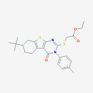 molecular formula C25H30N2O3S2 B430766 Ethyl 2-[[7-tert-butyl-3-(4-methylphenyl)-4-oxo-5,6,7,8-tetrahydro-[1]benzothiolo[2,3-d]pyrimidin-2-yl]sulfanyl]acetate CAS No. 351160-08-2