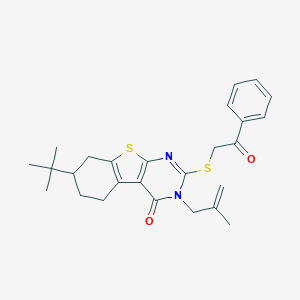 molecular formula C26H30N2O2S2 B430769 7-Tert-butyl-3-(2-methylprop-2-enyl)-2-phenacylsulfanyl-5,6,7,8-tetrahydro-[1]benzothiolo[2,3-d]pyrimidin-4-one CAS No. 351160-11-7