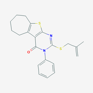 molecular formula C21H22N2OS2 B430771 2-[(2-methyl-2-propenyl)sulfanyl]-3-phenyl-3,5,6,7,8,9-hexahydro-4H-cyclohepta[4,5]thieno[2,3-d]pyrimidin-4-one CAS No. 351160-22-0