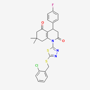 1-{5-[(2-CHLOROBENZYL)SULFANYL]-1,3,4-THIADIAZOL-2-YL}-4-(4-FLUOROPHENYL)-7,7-DIMETHYL-4,6,7,8-TETRAHYDRO-2,5(1H,3H)-QUINOLINEDIONE