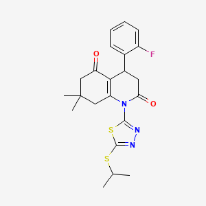 4-(2-FLUOROPHENYL)-7,7-DIMETHYL-1-[5-(PROPAN-2-YLSULFANYL)-1,3,4-THIADIAZOL-2-YL]-1,2,3,4,5,6,7,8-OCTAHYDROQUINOLINE-2,5-DIONE