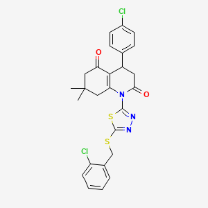 molecular formula C26H23Cl2N3O2S2 B4307726 1-{5-[(2-CHLOROBENZYL)SULFANYL]-1,3,4-THIADIAZOL-2-YL}-4-(4-CHLOROPHENYL)-7,7-DIMETHYL-4,6,7,8-TETRAHYDRO-2,5(1H,3H)-QUINOLINEDIONE 