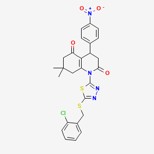 molecular formula C26H23ClN4O4S2 B4307733 1-{5-[(2-CHLOROBENZYL)SULFANYL]-1,3,4-THIADIAZOL-2-YL}-7,7-DIMETHYL-4-(4-NITROPHENYL)-4,6,7,8-TETRAHYDRO-2,5(1H,3H)-QUINOLINEDIONE 