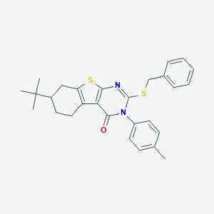 molecular formula C28H30N2OS2 B430774 2-Benzylsulfanyl-7-tert-butyl-3-(4-methylphenyl)-5,6,7,8-tetrahydro-[1]benzothiolo[2,3-d]pyrimidin-4-one CAS No. 351160-09-3