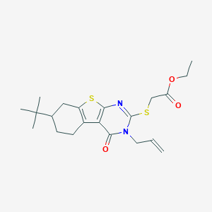 molecular formula C21H28N2O3S2 B430778 Ethyl 2-[(7-tert-butyl-4-oxo-3-prop-2-enyl-5,6,7,8-tetrahydro-[1]benzothiolo[2,3-d]pyrimidin-2-yl)sulfanyl]acetate CAS No. 351160-83-3