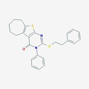 B430781 3-phenyl-2-[(2-phenylethyl)sulfanyl]-3,5,6,7,8,9-hexahydro-4H-cyclohepta[4,5]thieno[2,3-d]pyrimidin-4-one CAS No. 351160-33-3