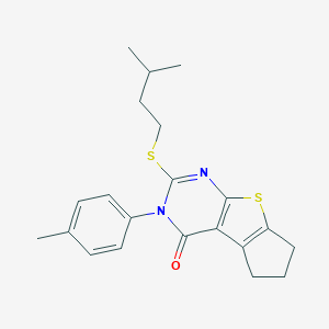molecular formula C21H24N2OS2 B430782 2-(isopentylsulfanyl)-3-(4-methylphenyl)-3,5,6,7-tetrahydro-4H-cyclopenta[4,5]thieno[2,3-d]pyrimidin-4-one CAS No. 351160-81-1