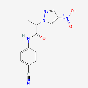 molecular formula C13H11N5O3 B4307853 N-(4-cyanophenyl)-2-(4-nitro-1H-pyrazol-1-yl)propanamide 