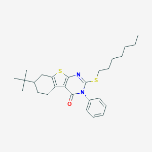 molecular formula C27H36N2OS2 B430786 7-tert-butyl-2-(heptylsulfanyl)-3-phenyl-5,6,7,8-tetrahydro[1]benzothieno[2,3-d]pyrimidin-4(3H)-one CAS No. 351161-34-7