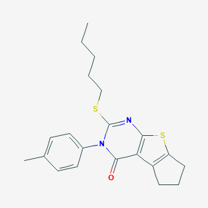molecular formula C21H24N2OS2 B430788 3-(4-methylphenyl)-2-(pentylsulfanyl)-3,5,6,7-tetrahydro-4H-cyclopenta[4,5]thieno[2,3-d]pyrimidin-4-one CAS No. 351160-89-9