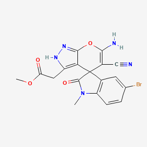 molecular formula C18H14BrN5O4 B4307889 METHYL 2-{6'-AMINO-5-BROMO-5'-CYANO-1-METHYL-2-OXO-1,2-DIHYDRO-2'H-SPIRO[INDOLE-3,4'-PYRANO[2,3-C]PYRAZOL]-3'-YL}ACETATE 