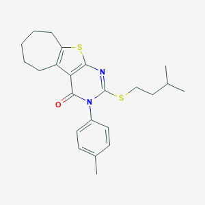 molecular formula C23H28N2OS2 B430789 2-(isopentylsulfanyl)-3-(4-methylphenyl)-3,5,6,7,8,9-hexahydro-4H-cyclohepta[4,5]thieno[2,3-d]pyrimidin-4-one CAS No. 4604-71-1