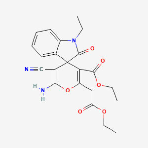 molecular formula C22H23N3O6 B4307894 ethyl 6'-amino-5'-cyano-2'-(2-ethoxy-2-oxoethyl)-1-ethyl-2-oxo-1,2-dihydrospiro[indole-3,4'-pyran]-3'-carboxylate 