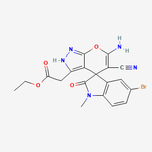 ethyl (6'-amino-5-bromo-5'-cyano-1-methyl-2-oxo-1,2-dihydro-2'H-spiro[indole-3,4'-pyrano[2,3-c]pyrazol]-3'-yl)acetate