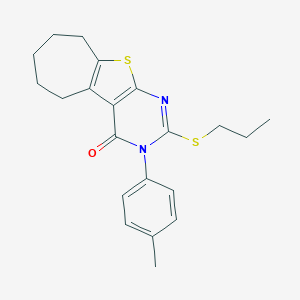 molecular formula C21H24N2OS2 B430791 3-(4-methylphenyl)-2-(propylsulfanyl)-3,5,6,7,8,9-hexahydro-4H-cyclohepta[4,5]thieno[2,3-d]pyrimidin-4-one CAS No. 351161-57-4
