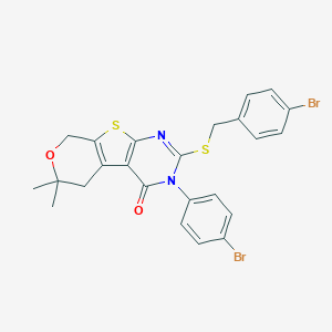 molecular formula C24H20Br2N2O2S2 B430793 2-[(4-bromobenzyl)sulfanyl]-3-(4-bromophenyl)-6,6-dimethyl-3,5,6,8-tetrahydro-4H-pyrano[4',3':4,5]thieno[2,3-d]pyrimidin-4-one 