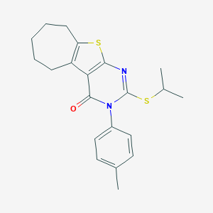molecular formula C21H24N2OS2 B430795 2-(isopropylsulfanyl)-3-(4-methylphenyl)-3,5,6,7,8,9-hexahydro-4H-cyclohepta[4,5]thieno[2,3-d]pyrimidin-4-one CAS No. 351161-66-5
