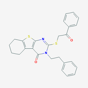 molecular formula C26H24N2O2S2 B430796 2-[(2-oxo-2-phenylethyl)sulfanyl]-3-(2-phenylethyl)-5,6,7,8-tetrahydro[1]benzothieno[2,3-d]pyrimidin-4(3H)-one CAS No. 351162-18-0