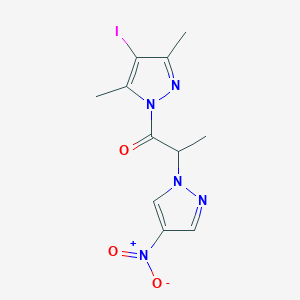 molecular formula C11H12IN5O3 B4307965 1-(4-IODO-3,5-DIMETHYL-1H-PYRAZOL-1-YL)-2-(4-NITRO-1H-PYRAZOL-1-YL)-1-PROPANONE 