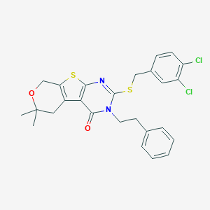 B430802 2-[(3,4-dichlorobenzyl)sulfanyl]-6,6-dimethyl-3-(2-phenylethyl)-3,5,6,8-tetrahydro-4H-pyrano[4',3':4,5]thieno[2,3-d]pyrimidin-4-one CAS No. 351162-55-5
