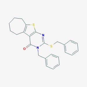 molecular formula C25H24N2OS2 B430805 3-benzyl-2-(benzylsulfanyl)-3,5,6,7,8,9-hexahydro-4H-cyclohepta[4,5]thieno[2,3-d]pyrimidin-4-one 