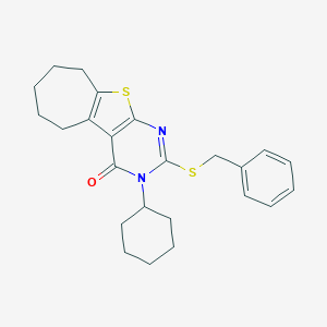 molecular formula C24H28N2OS2 B430806 2-(benzylsulfanyl)-3-cyclohexyl-3,5,6,7,8,9-hexahydro-4H-cyclohepta[4,5]thieno[2,3-d]pyrimidin-4-one CAS No. 351162-60-2