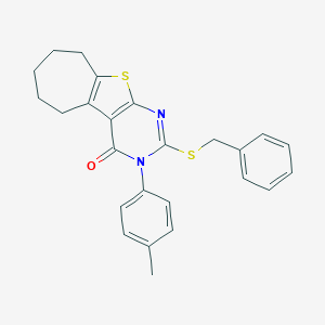 molecular formula C25H24N2OS2 B430810 2-(benzylsulfanyl)-3-(4-methylphenyl)-3,5,6,7,8,9-hexahydro-4H-cyclohepta[4,5]thieno[2,3-d]pyrimidin-4-one CAS No. 351162-40-8