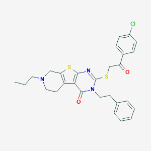 molecular formula C28H28ClN3O2S2 B430811 2-{[2-(4-chlorophenyl)-2-oxoethyl]sulfanyl}-3-(2-phenylethyl)-7-propyl-5,6,7,8-tetrahydropyrido[4',3':4,5]thieno[2,3-d]pyrimidin-4(3H)-one 