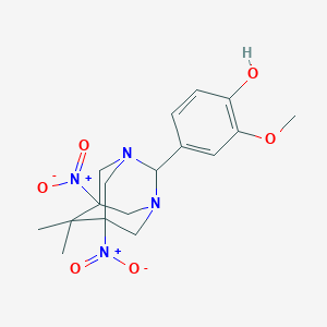 molecular formula C17H22N4O6 B430823 4-(6,6-Dimethyl-5,7-dinitro-1,3-diazatricyclo[3.3.1.1~3,7~]dec-2-yl)-2-methoxyphenol 