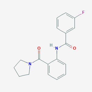 molecular formula C18H17FN2O2 B430824 3-fluoro-N-[2-(pyrrolidin-1-ylcarbonyl)phenyl]benzamide 