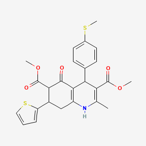 molecular formula C25H25NO5S2 B4308242 DIMETHYL 2-METHYL-4-[4-(METHYLSULFANYL)PHENYL]-5-OXO-7-(2-THIENYL)-1,4,5,6,7,8-HEXAHYDRO-3,6-QUINOLINEDICARBOXYLATE 