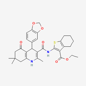 molecular formula C31H34N2O6S B4308334 ETHYL 2-({[4-(1,3-BENZODIOXOL-5-YL)-2,7,7-TRIMETHYL-5-OXO-1,4,5,6,7,8-HEXAHYDRO-3-QUINOLINYL]CARBONYL}AMINO)-4,5,6,7-TETRAHYDRO-1-BENZOTHIOPHENE-3-CARBOXYLATE 