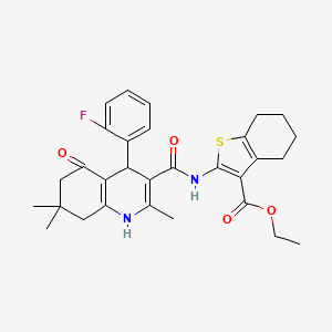 molecular formula C30H33FN2O4S B4308339 ETHYL 2-({[4-(2-FLUOROPHENYL)-2,7,7-TRIMETHYL-5-OXO-1,4,5,6,7,8-HEXAHYDRO-3-QUINOLINYL]CARBONYL}AMINO)-4,5,6,7-TETRAHYDRO-1-BENZOTHIOPHENE-3-CARBOXYLATE 