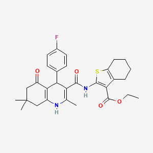 molecular formula C30H33FN2O4S B4308344 ETHYL 2-({[4-(4-FLUOROPHENYL)-2,7,7-TRIMETHYL-5-OXO-1,4,5,6,7,8-HEXAHYDRO-3-QUINOLINYL]CARBONYL}AMINO)-4,5,6,7-TETRAHYDRO-1-BENZOTHIOPHENE-3-CARBOXYLATE 