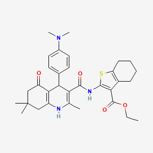 ETHYL 2-[({4-[4-(DIMETHYLAMINO)PHENYL]-2,7,7-TRIMETHYL-5-OXO-1,4,5,6,7,8-HEXAHYDRO-3-QUINOLINYL}CARBONYL)AMINO]-4,5,6,7-TETRAHYDRO-1-BENZOTHIOPHENE-3-CARBOXYLATE