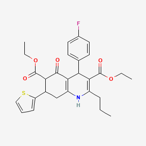 molecular formula C28H30FNO5S B4308368 DIETHYL 4-(4-FLUOROPHENYL)-5-OXO-2-PROPYL-7-(2-THIENYL)-1,4,5,6,7,8-HEXAHYDRO-3,6-QUINOLINEDICARBOXYLATE 