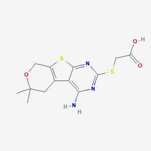 molecular formula C13H15N3O3S2 B430841 (4-Amino-6,6-dimethyl-5,8-dihydro-6H-7-oxa-9-thia-1,3-diaza-fluoren-2-ylsulfanyl)-acetic acid CAS No. 303051-29-8