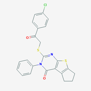 molecular formula C23H17ClN2O2S2 B430846 6-[2-(4-Chloro-phenyl)-2-oxo-ethylsulfanyl]-5-phenyl-1,2,3,5-tetrahydro-8-thia-5 