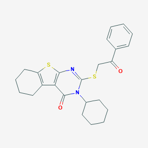 molecular formula C24H26N2O2S2 B430850 3-Cyclohexyl-2-phenacylsulfanyl-5,6,7,8-tetrahydro-[1]benzothiolo[2,3-d]pyrimidin-4-one CAS No. 331964-42-2